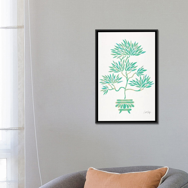 Strickler Bonsai turquoise, H 40 po x l 26 po x P 1,5 po, Toile avec cadre noir, Pas de tapis
