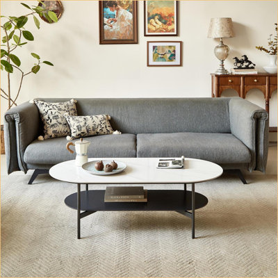 White & Coffee Brown Double Layer Coffee Table for Living Room - Sintered Stone Top, Easy Assembly