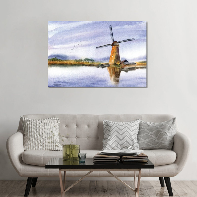 Reflections of the Windmill - reproduction d'art murale - toile tendue, 48" x 32", Toile tendue avec châssis, No Frame