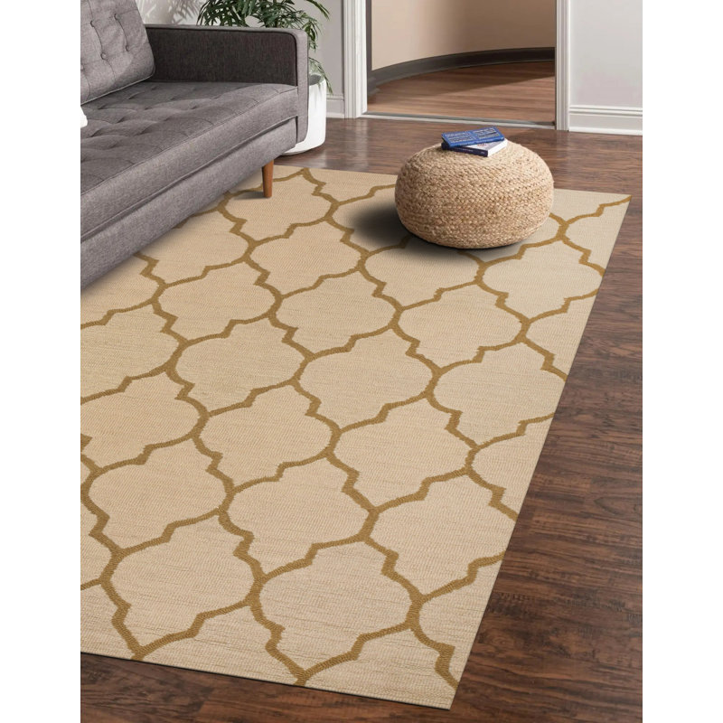 Tapis beige en laine touffeté à la main à motif géométrique 5 pi x 7 pi Durrant