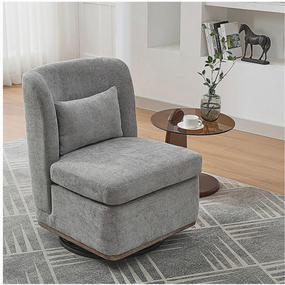 Chaise pivotante en métal avec accoudoirs en chenille de 25,2 po de large et moderne de 25,2 po de largeur avec coussin, convient au salon, à la salle familiale, à la chambre à coucher, au salon et au bureau. Gris