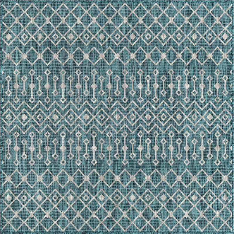 Tapis intérieur / extérieur bleu / gris Harlee, Carré 7 pi 10 po
