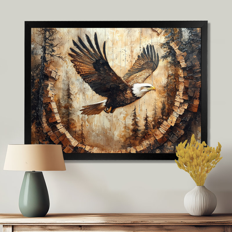 Gieri aigle dans une forêt, échos de la liberté I - aigle, art mural, H 30 po x l 40 po, Noir