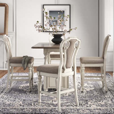  4 Person Gathering Dining Table Set w/ Upholstered Chairs