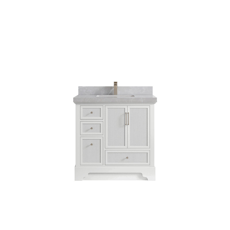 Meuble-lavabo simple 36 po avec plateau Alys, Gris perle