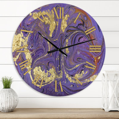 Or et mauve, texture ondulée marbrée II - horloge murale moderne
