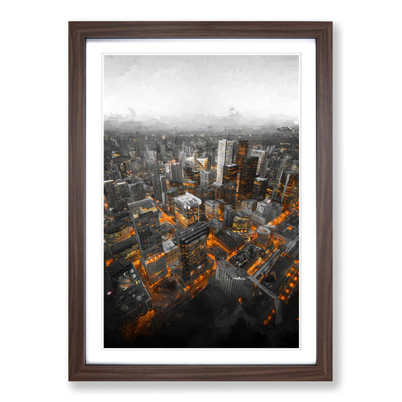 Toronto Canada Skyline Abstract Art - Picture Frame Graphic Art Print, 60cm H x 40cm W x 2cm D, Walnut