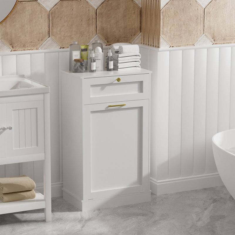 Armoire poubelle multifonctionnelle avec tiroir et rangement, Blanc / Doré
