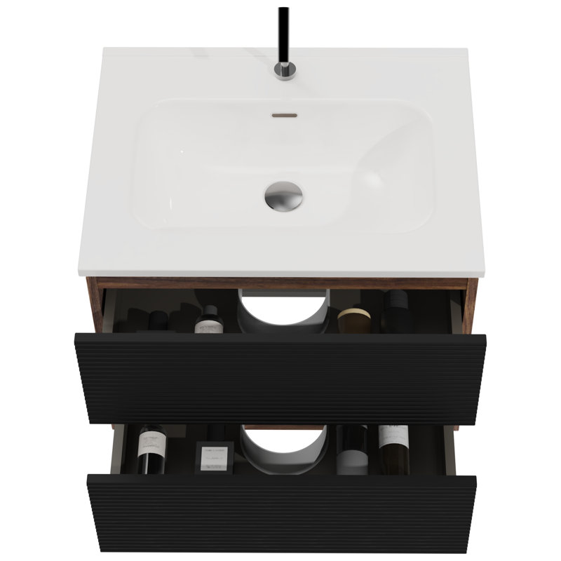 Meuble-lavabo moderne avec rangement, panneau de fibres à densité moyenne et céramique, conception peu encombrante pour la salle de bain