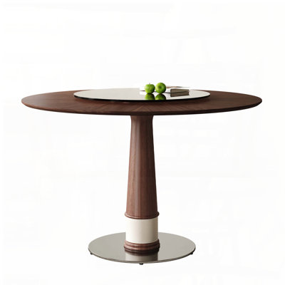 Round Solid Wood Dining Table with 23-Inch Tempered Glass Lazy Susan