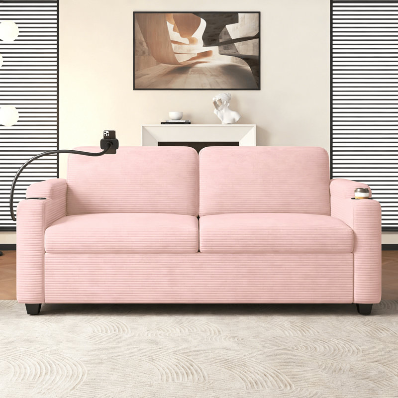 Canapé-lit 72,8 po avec matelas double, Rose