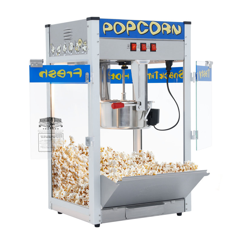 Machine à maïs soufflé Pop Heaven - Bouilloire en acier inoxydable de 12 oz pouvant contenir jusqu'à 80 tasses - Machine à popcorn électrique avec pelle, tasses à mesurer, sacs de service et seaux par Great Northern Popcorn (bleu)