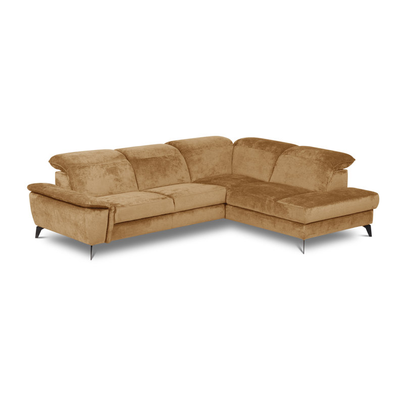 Bellagio Fabric Corner Sofa with Pull-Out Bed, Storage, Adjustable Headrests and Armrest, Yellow, Right Hand Facing