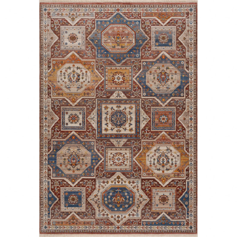 Tapis rustique à motif floral du sud-ouest, Rectangle de 5 pi x 8 pi
