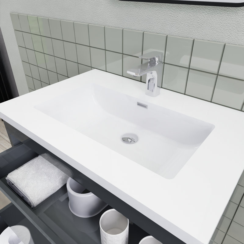 Meuble-lavabo flottant moderne simple Alcester Ivy Bronx, Gris brillant