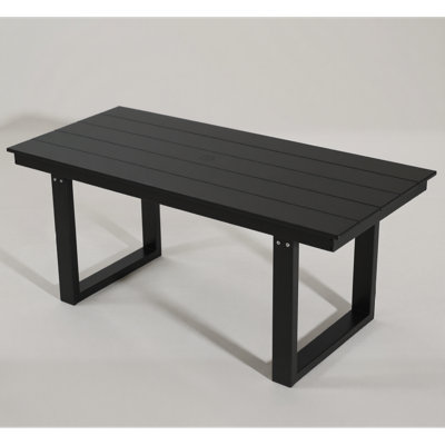 Table de salle à manger et de réunion 67 po en PEHD pour l'extérieur, résistante aux intempéries, 6 places assises, chaise encastrée encastrée, noir