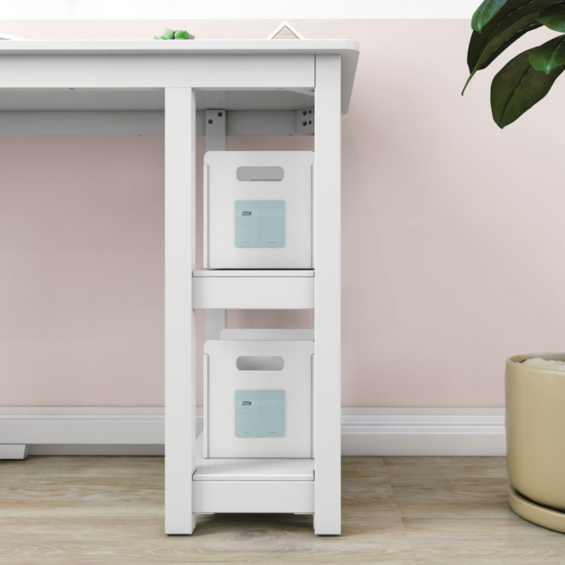 Nikolaos Medium Desk W/ Shelves K/D, White