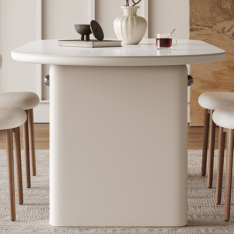 Table de salle à manger en pierre avec base en bois au fini crème, H 29,5 po x L 62,9 po x l 31,4 po