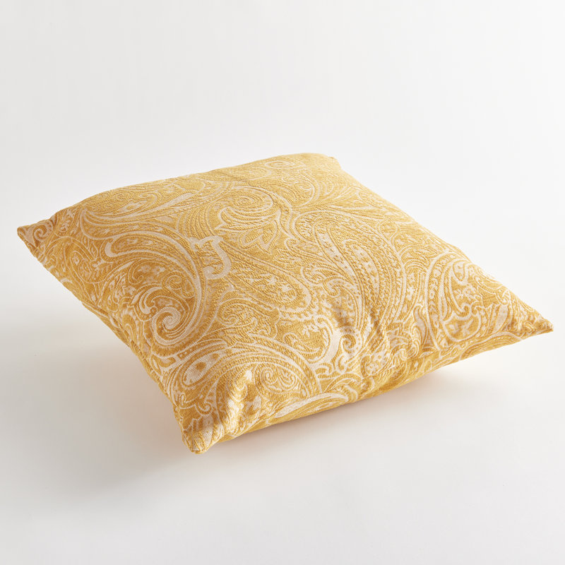 Ochre Paisley Jacquard Indoor/Outdoor Throw Pillow