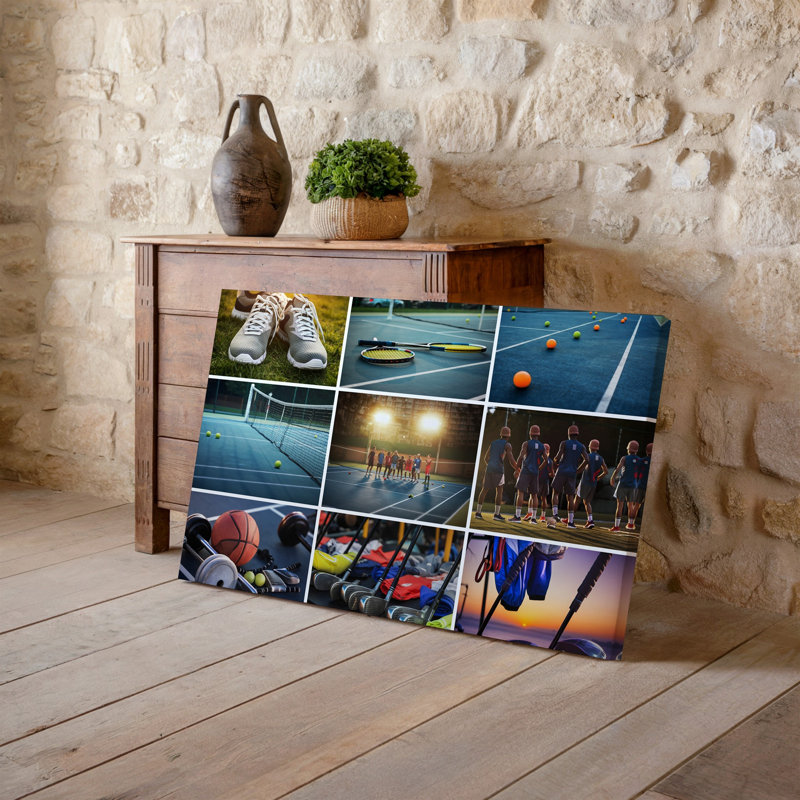 Reproduction d'art sur toile, "Un collage vibrant" capturant diverses activités sportives mettant en vedette des angles dynamiques et des textures diverses
