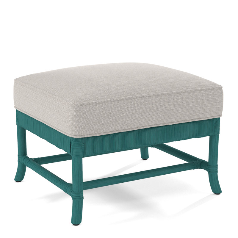 Lafayette Ottoman, White Textured Performance; 0865-91, Sea Glass