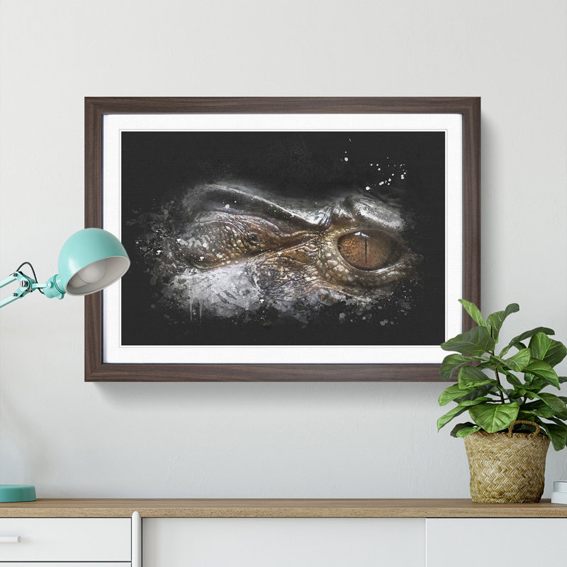 Alligator Watchful Eye - Picture Frame Graphic Art Print, Walnut Framed, 45cm H x 63cm W x 2cm D