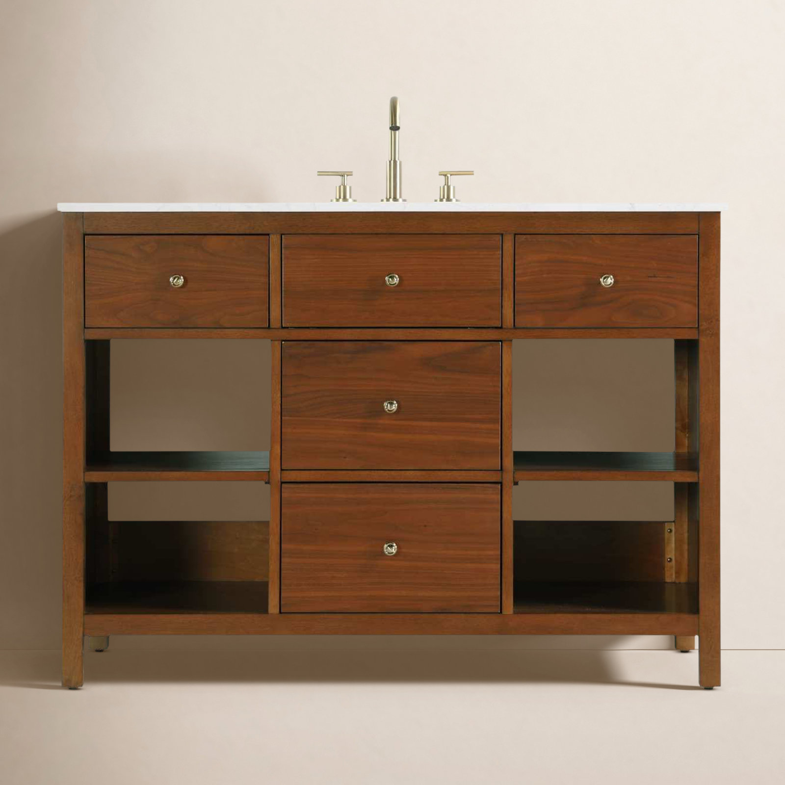 Single Bathroom Vanity, Brandy Walnut/Gold, 48"