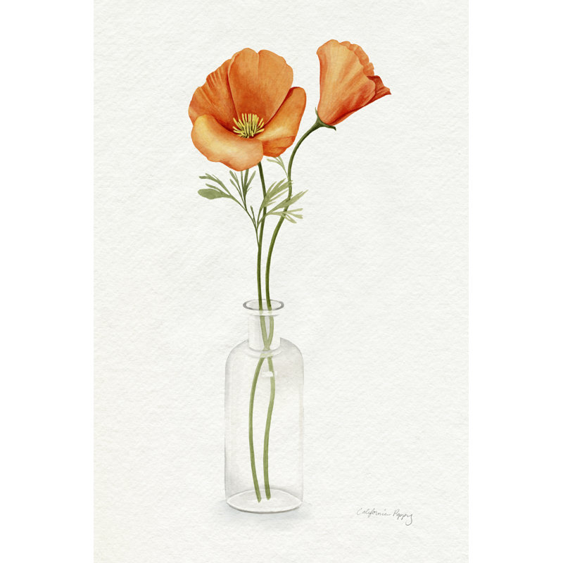 California Poppy Vase II 1 Piece Wrapped Canvas Painting, 91cm H x 61cm W