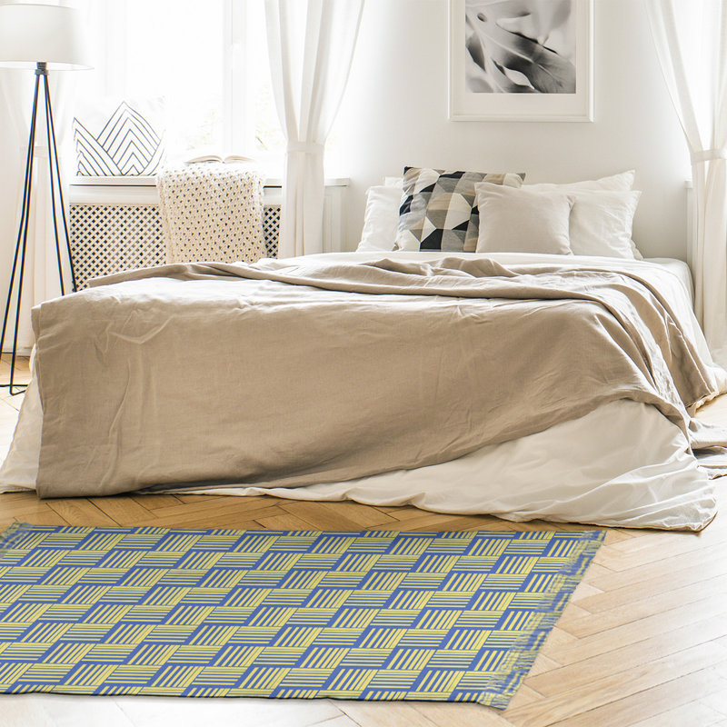 Tapis bleu/jaune rayures basketweave, Non
