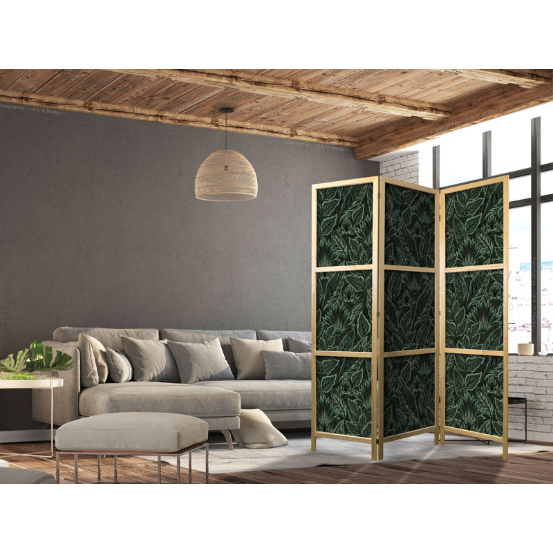 171cm H Solid Wood Folding Room Divider, 171cm H x 135cm W x 1.2cm D, Green