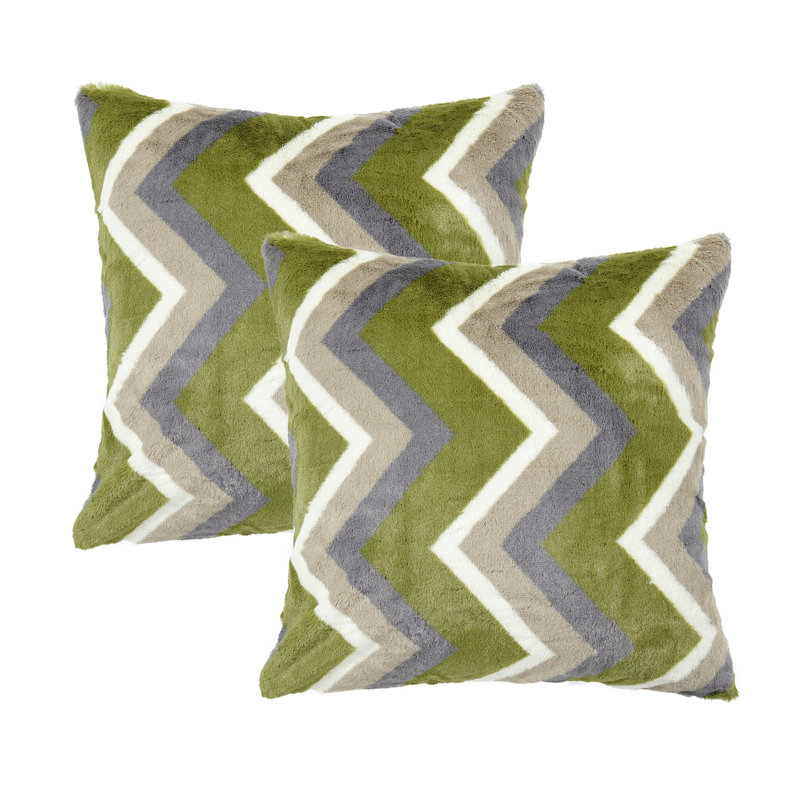 Housse de coussin en fausse fourrure à chevrons 20 "Chevron, Taupe / vert