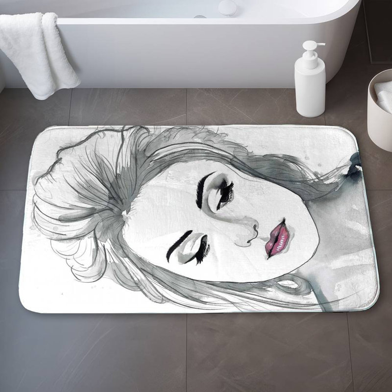 Watercolor delicate woman Bath Mat with Non-Slip Backing - Quick Dry Memory Foam Bathroom Rug - Absorbent - Modern Plush Spa-Style - Machine Washable