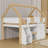 Wooden Low Loft Bed With LED Lights, Storage Shelf And Cabinets-590955769