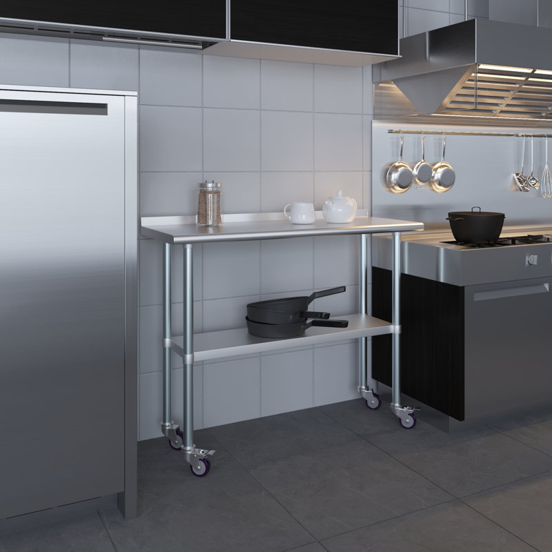 Table en acier inoxydable avec dosseret et roulettes AmGood. NSF., H 39,5 po x l 48 po x P 18 po