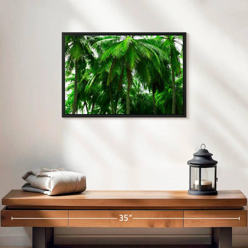 Palmier forêt, 19 po x 13 po, Cadre flottant noir