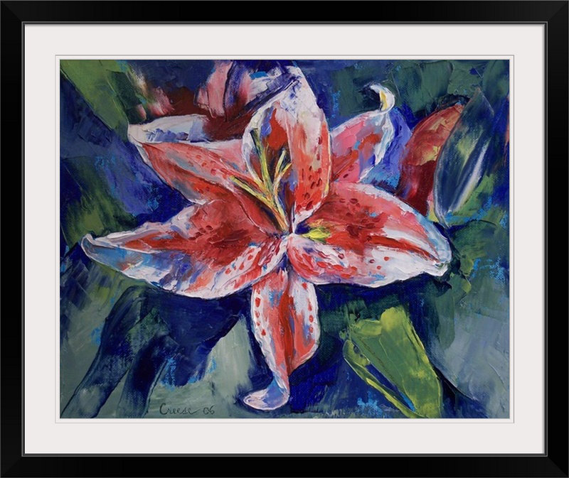 «Anjlee Tiger Lily» par Michael Creese - impression, H 32 po x l 38 po x P 1 po, Cadre noir