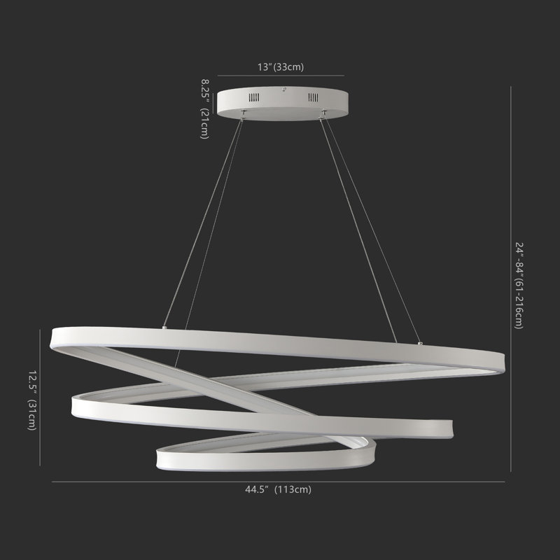 Yasmine Single Light Metal Dimmable LED Geometric Chandelier, White