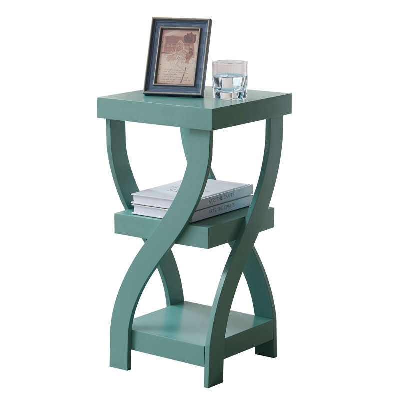 Teal Wood 3-Tier End Table with Curved Legs
