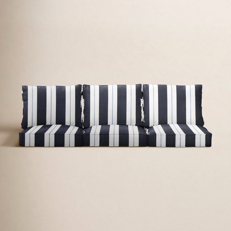 Deana Indoor/Outdoor Sunbrella Seat/Back Cushion (Set of 3), 25" W x 23" D, Navy Stripe Sunbrella®