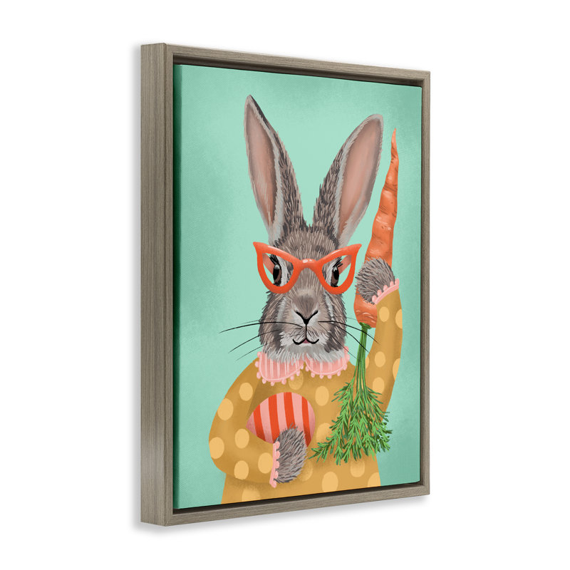 Polka Dot Spring Rabbit Floating Frame, design by Jilly Jack Designs, Montalcino Elm Floater Frame, 31" H x 25" W