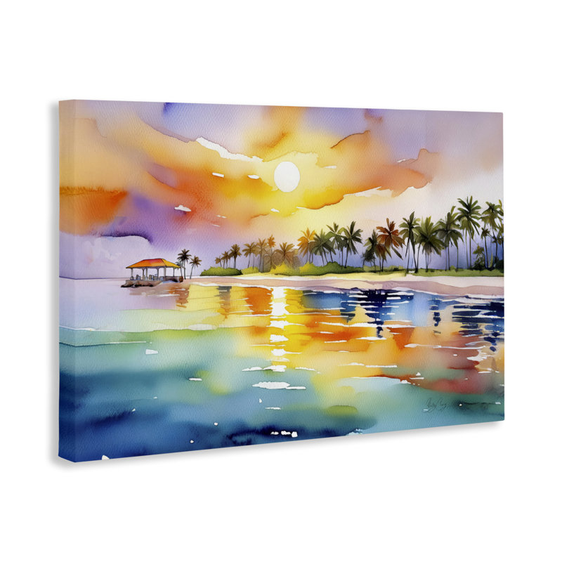 Caraïbes, coucher de soleil sur toile, par Shelly Craig, H 16 po x l 24 po