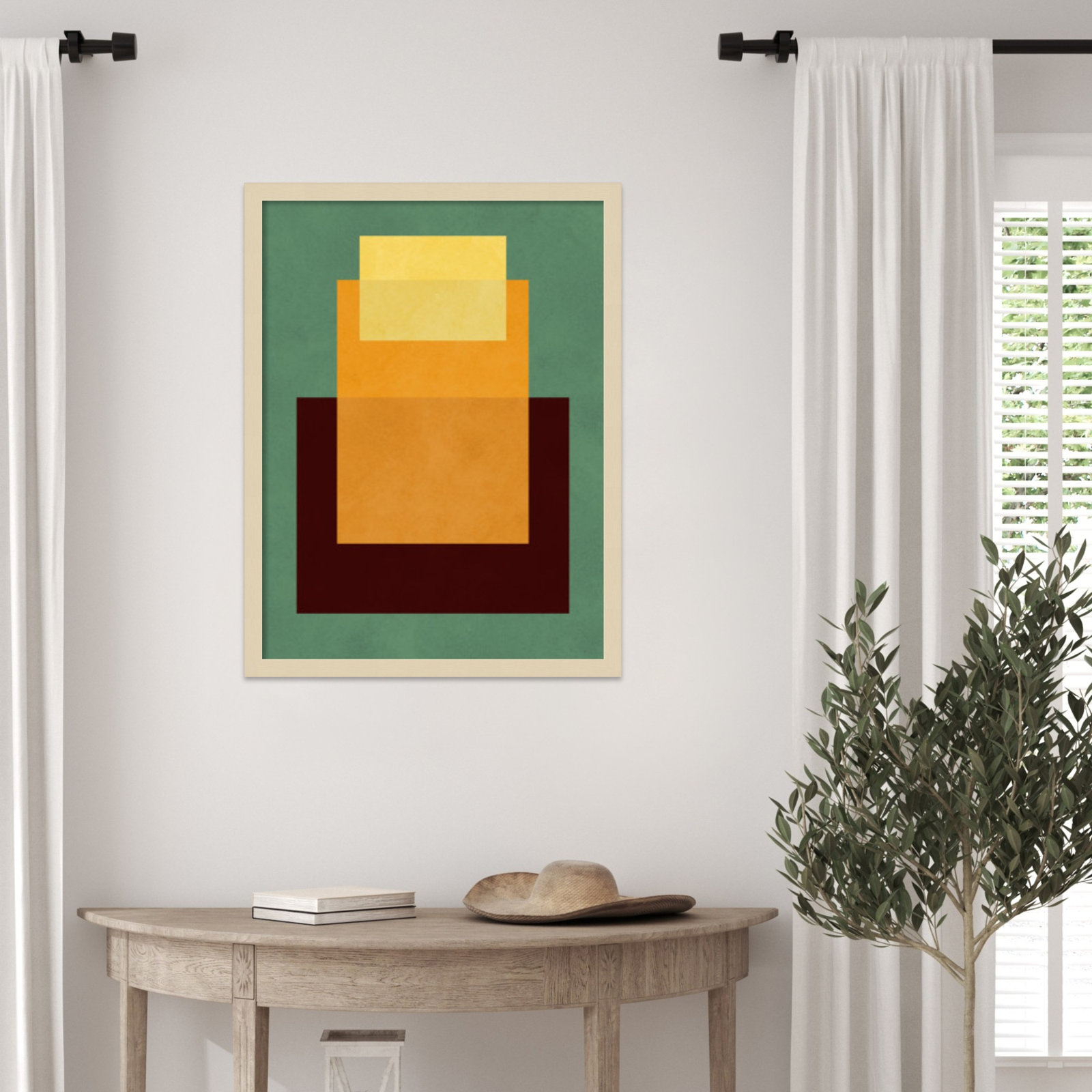 Overlapping geometry 10 by Norvin Wood Framed Wall Art Print, Green/Orange, Brown, 25" H x 19" W