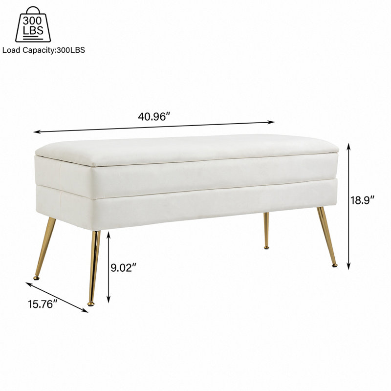 Banc de rangement à couvercle rabattable rembourré, Beige