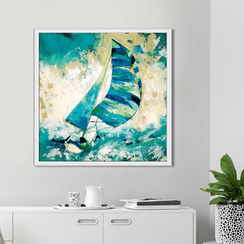 « blue water regatta », reproduction de peinture à l’acrylique sur toile encadrée, H 21,5 po x l 21,5 po x P 2 po