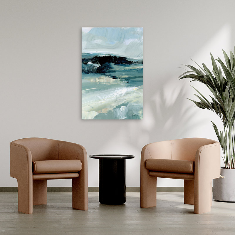 Paysage balayé par le vent II - art abstrait noir et bleu, H 36 po x l 24 po
