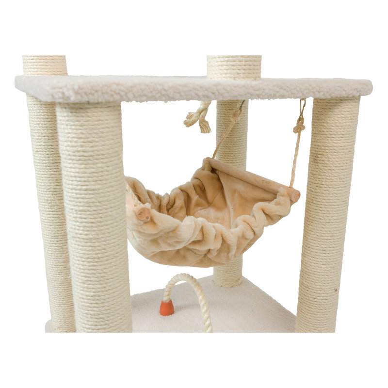 73'' Ivory Fleece Multi-Level Cat Tree with Hammock and Rope Swing