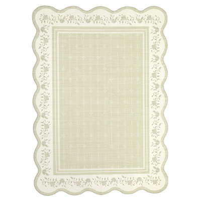 Grand tapis lavable floral festonné 10 x 13 po Tapis antidérapant doux à poils courts Tapis d'intérieur antidérapant à bordure moderne pour chambre d'enfant Bureau de chambre d'enfant beige