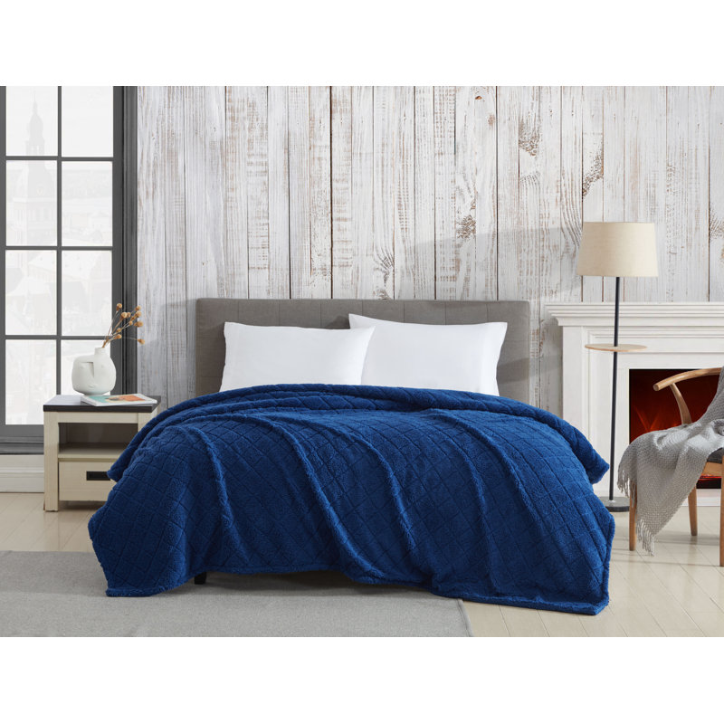 Coleman® Diamond Embossed Sherpa Plush Throw Blanket/Coverlet, Queen, Indigo