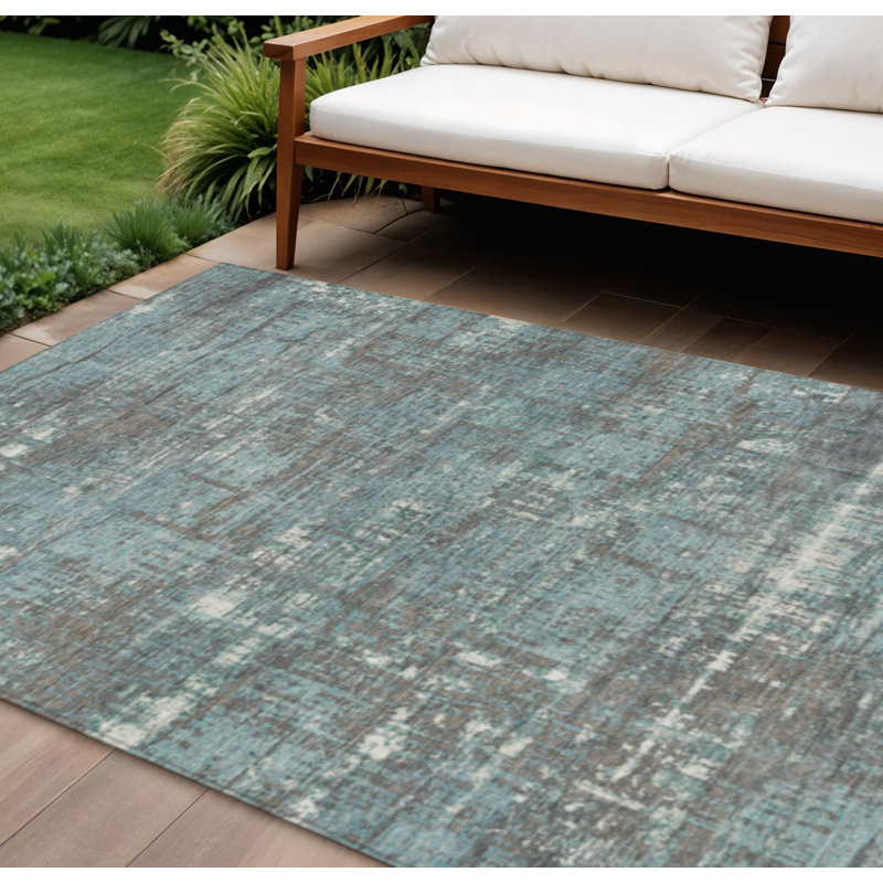 Tapis intérieur / extérieur lavable 9 pi x 12 pi taupe et bleu sarcelle