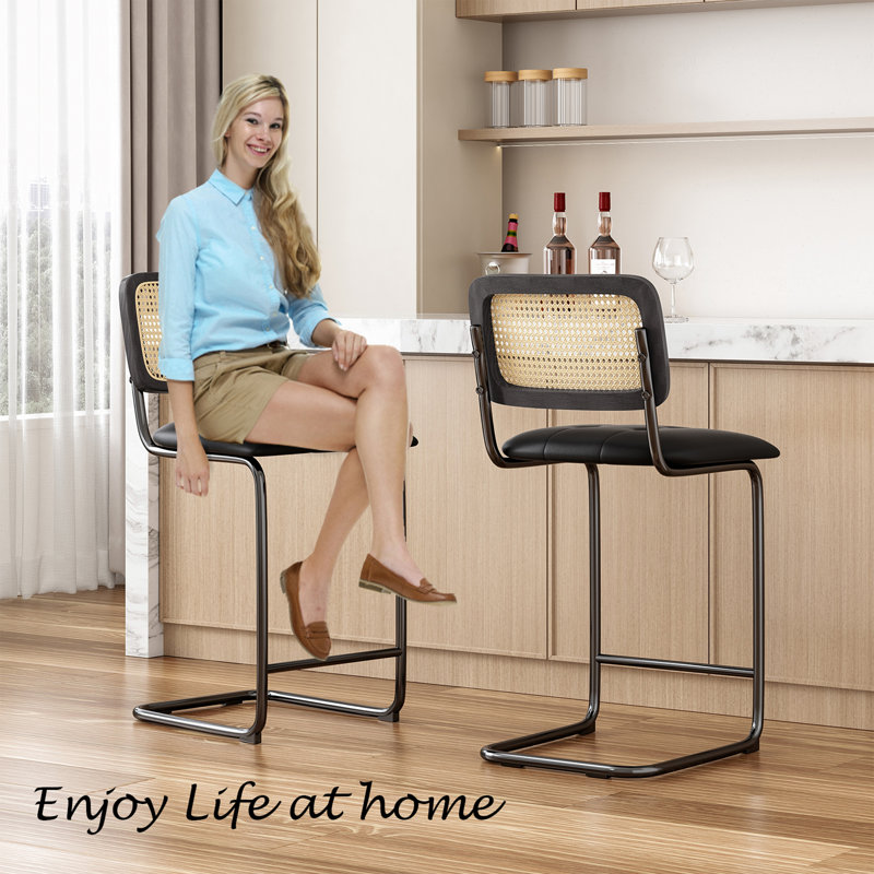 Baur Upholstered Counter Stool with Metal Frame, Black, Black, Counter Stool (26" Seat Height)